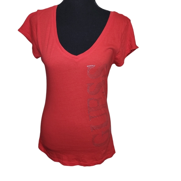 Guess V Neck Tee Red sz L - Picture 1 of 3